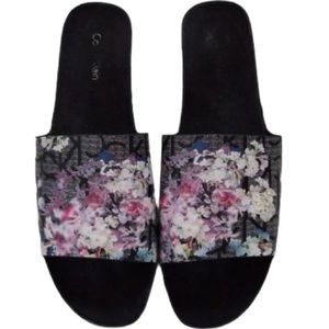 Calvin Klein size 10 black Floral Monogram Slides